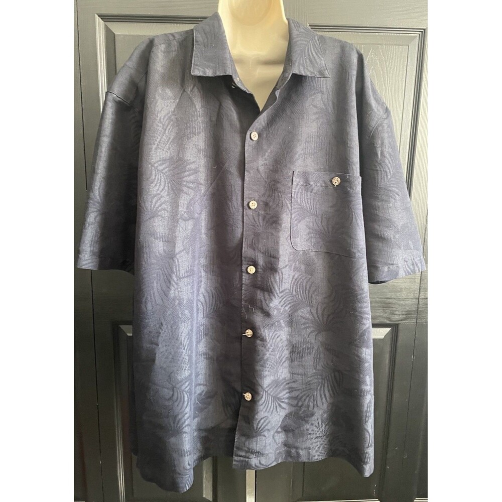 Joe Marlin Mens XXL Black Tonal Palm Hawaiian Shirt Short Sleeve Rayon